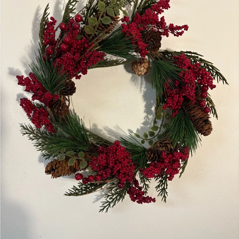 Red Berry And Pinecone Seasonal Wreath 12” Colorful Christmas Decor